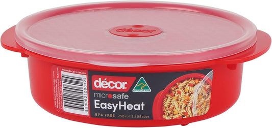 Decor Microsafe Round Storage Container, 750ml Capacity, Red
