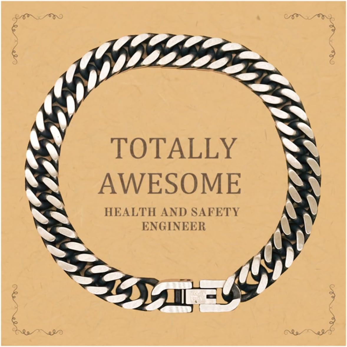 Health and Safety Engineer Unique Cuban Link Chain Bracelet for Grads, Small, Silver Plated Zinc, Cubic Zirconia