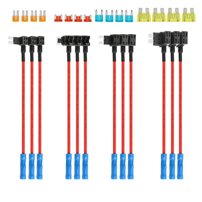 12 x 12 V-24 V ACS Small Additional Circuit Fuse Adapter with Wiring, Small Fuse Holder (5A/10A/15A) for Car, Truck, Boat
