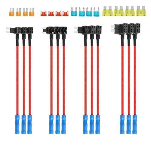 12 x 12 V-24 V ACS Small Additional Circuit Fuse Adapter with Wiring, Small Fuse Holder (5A/10A/15A) for Car, Truck, Boat