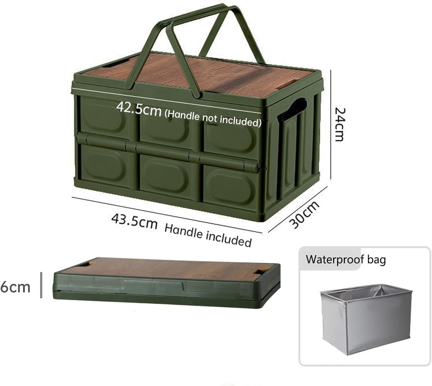 Collapsible SUV Trunk Organizer Durable Cargo Outdoor Storage Organiser Box Secure Snap-on Lid Car Boot Organizer With Waterproof Bag Hard Plastic Storage Box for Camping Picnics,Green