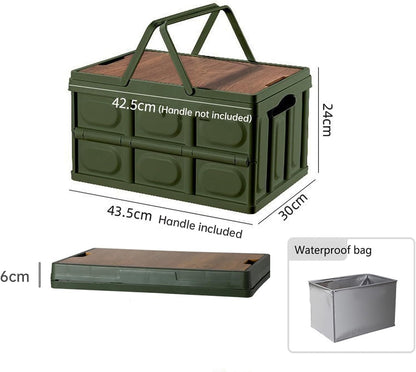 Collapsible SUV Trunk Organizer Durable Cargo Outdoor Storage Organiser Box Secure Snap-on Lid Car Boot Organizer With Waterproof Bag Hard Plastic Storage Box for Camping Picnics,Green