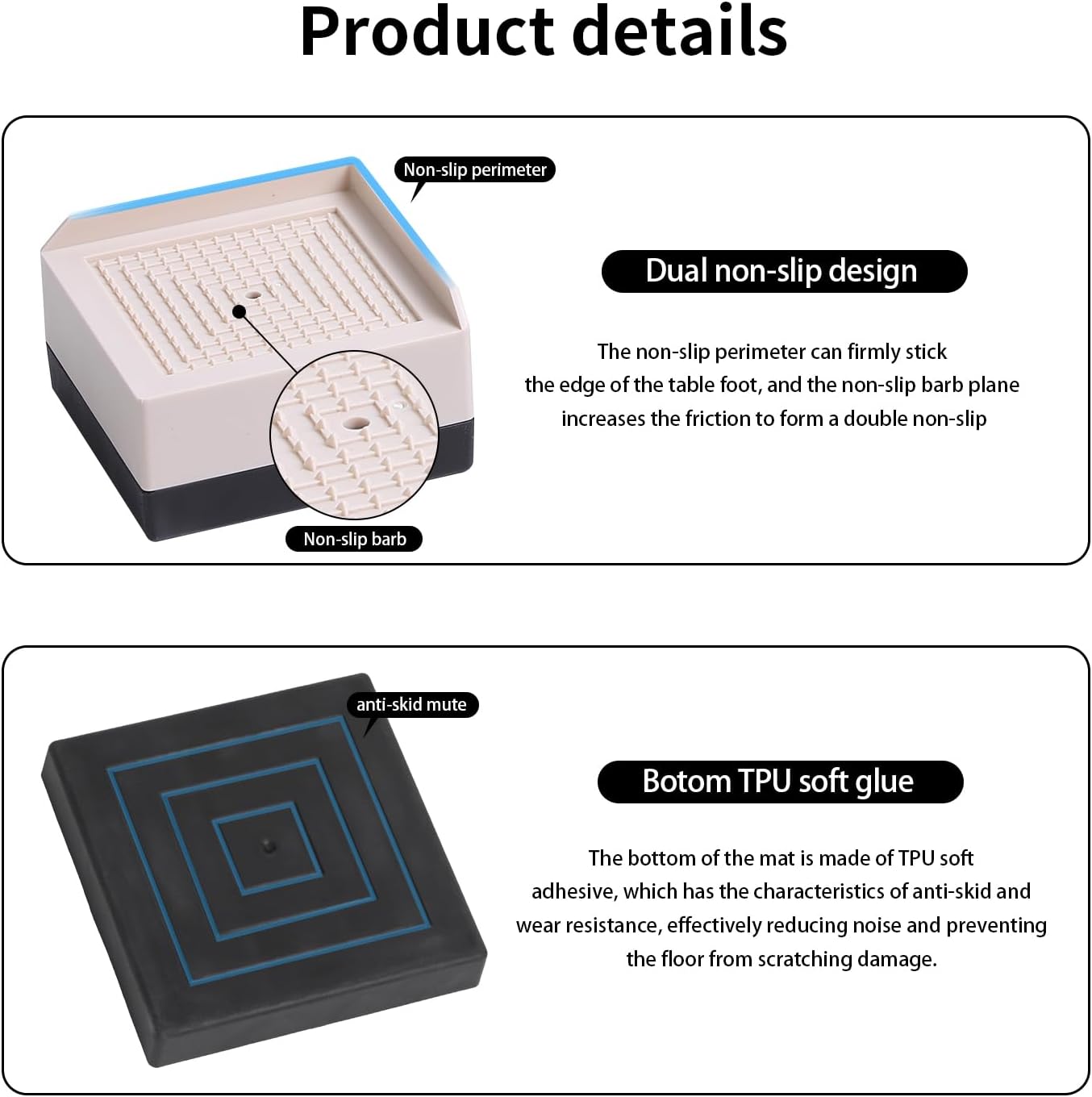 LUCKYQTQH Bed Risers Adjustable Furniture Risers Heavy Duty，Rectangle Bed Risers 3 Inches，Desk Risers for Sofa Couch Bed Frame ，Supports Up to 3000 lbs (4 Piece Set)