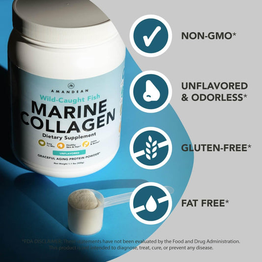 Marine Collagen Powder + Vitamin C - Perfect Skin from Within Combo. Wild-Caught Cod Fish Peptides, Liposomal VIT C Liquid 1000mg. Boost Production and Synthesis for Healthy Aging, Beauty, Wellness.