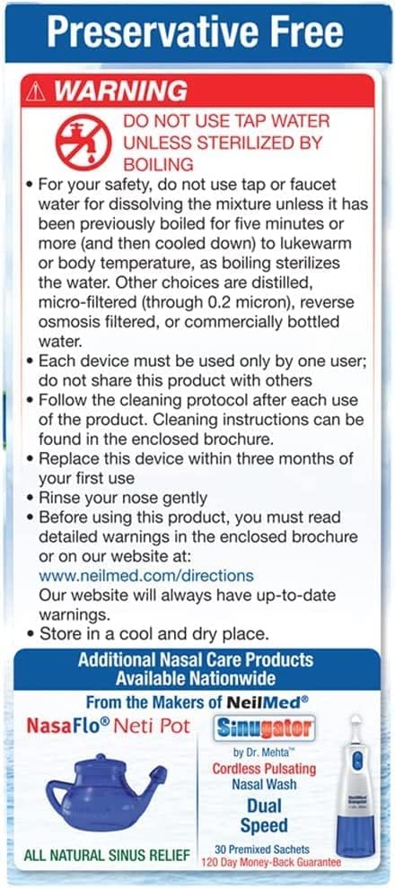 NeilMed Sinus Rinse 100 Premixed Packets – All Natural Nasal Irrigation for Sinus Relief, Moisturization, and Daily Hygiene – Drug-Free, Preservative-Free (Pack of 2)