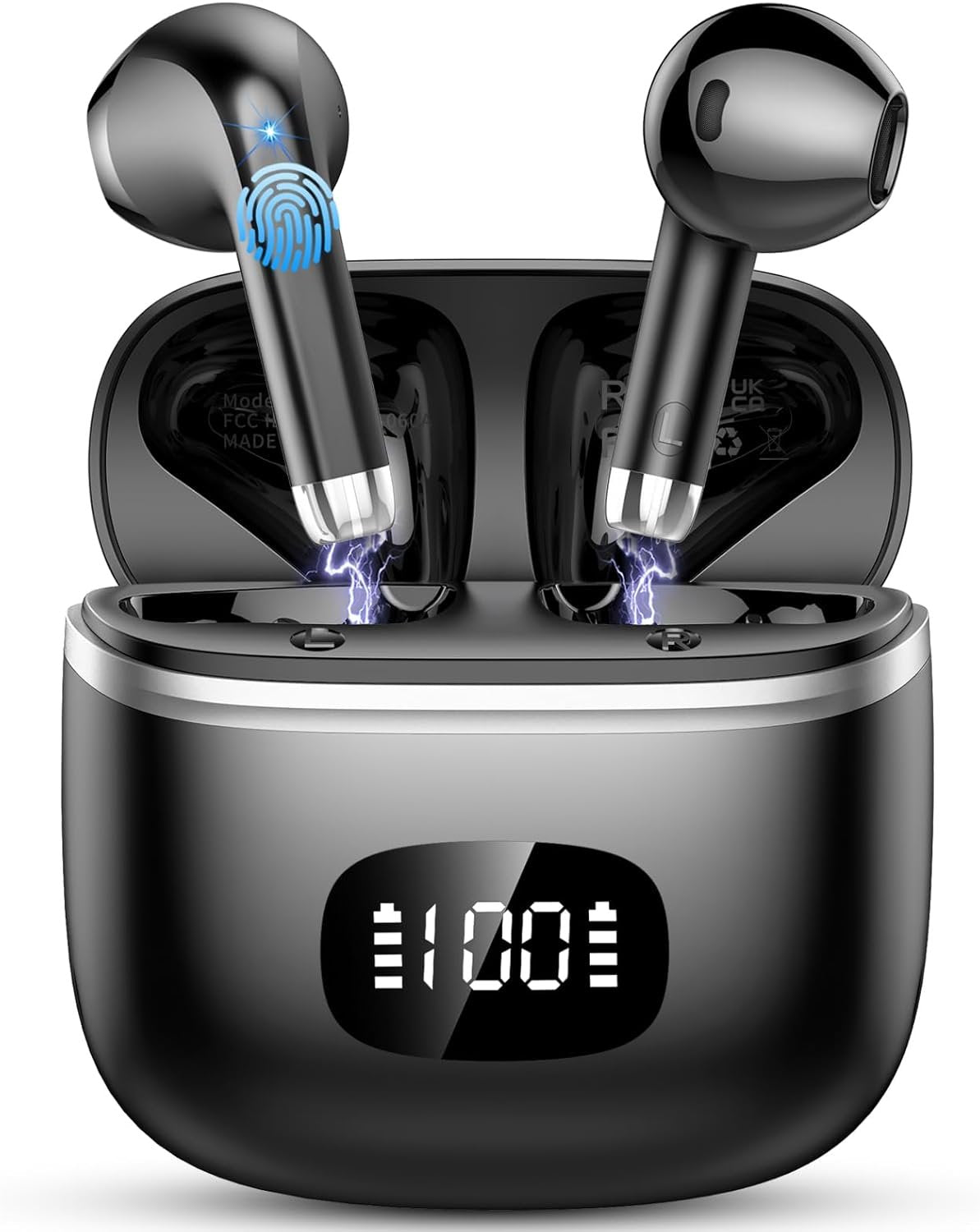 Wireless Earbuds - in Ear Headphones Bluetooth 5.3 with ENC Noise Cancelling Mics - HiFi Stereo Deep Bass - LED Display - USB-C Fast Charging - 40 Hours Playtime - Earphones for Sports, Work, Leisure