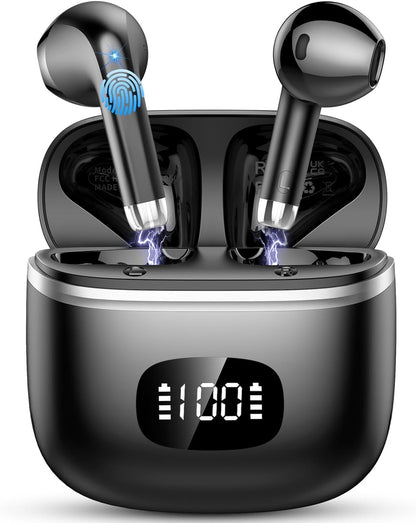 Wireless Earbuds - in Ear Headphones Bluetooth 5.3 with ENC Noise Cancelling Mics - HiFi Stereo Deep Bass - LED Display - USB-C Fast Charging - 40 Hours Playtime - Earphones for Sports, Work, Leisure