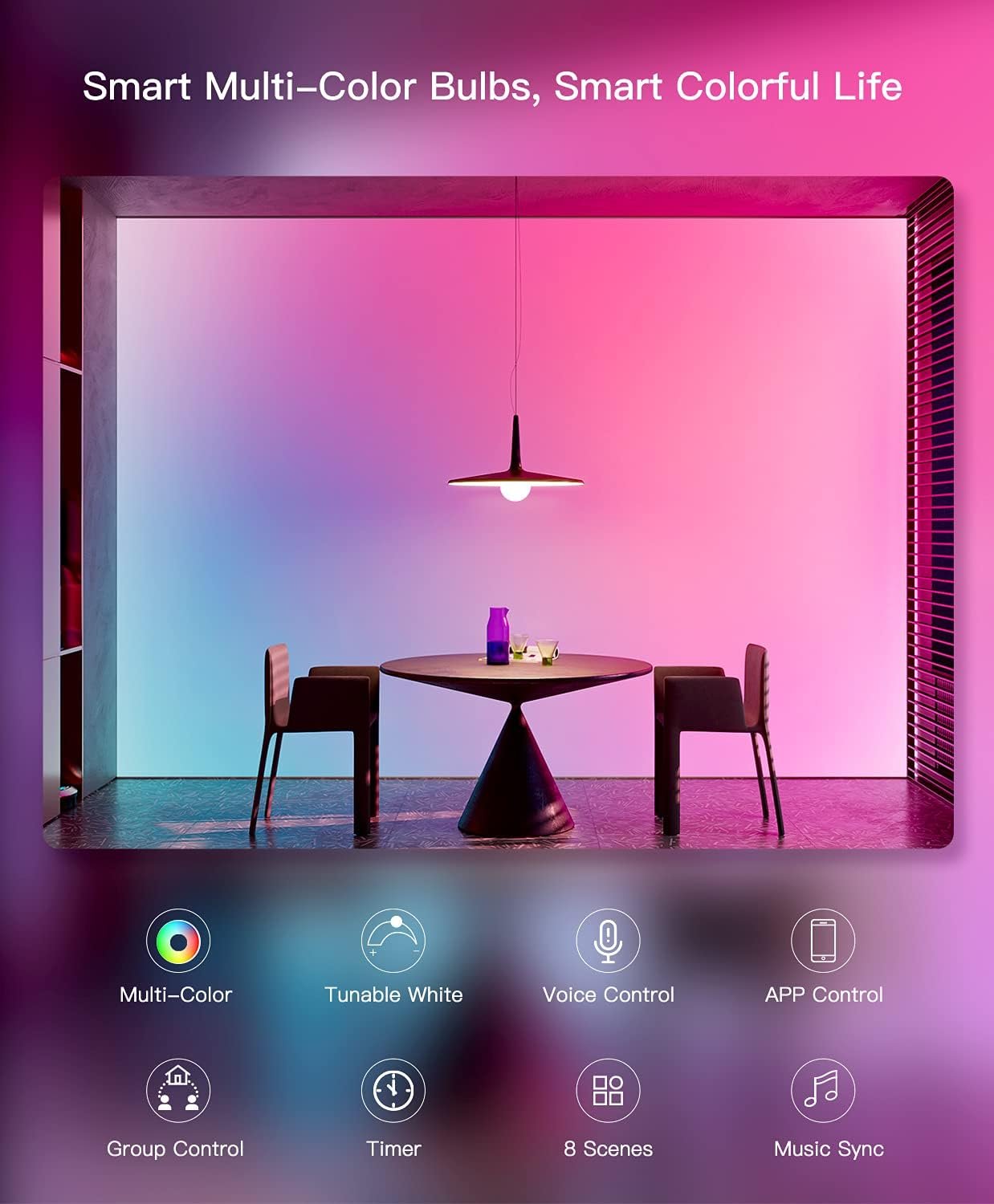 Treatlife Smart Light Bulb, Dimmable Multicolor and White LED Bulb, Compatible with Alexa, Google Assistant, A19 E26 8W (60W Equivalent), No Hub Required, 2 Pack