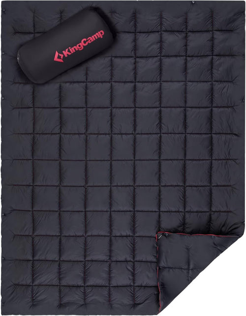 KingCamp Black Packable Lightweight Travel Down Alternative Warm Camping Blanket, Compact Outdoor Water Repellent Blanket for Airplane, Hiking, Backpacking, Stadium, Park