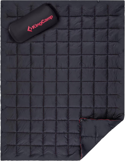 KingCamp Black Packable Lightweight Travel Down Alternative Warm Camping Blanket, Compact Outdoor Water Repellent Blanket for Airplane, Hiking, Backpacking, Stadium, Park