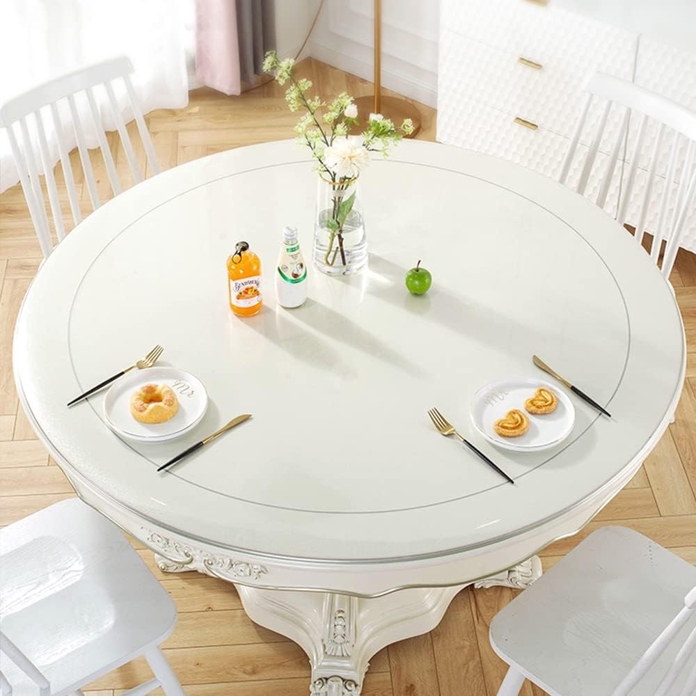 38 Inch Dia Round Clear Furniture Table Protector 1.5mm Thick Clear Plastic Tablecloth Wipeable Water Resistant Tabletop Cover PVC Vinyl Circle Coffee Dining Upgraded Version Tabletop Protective Pad