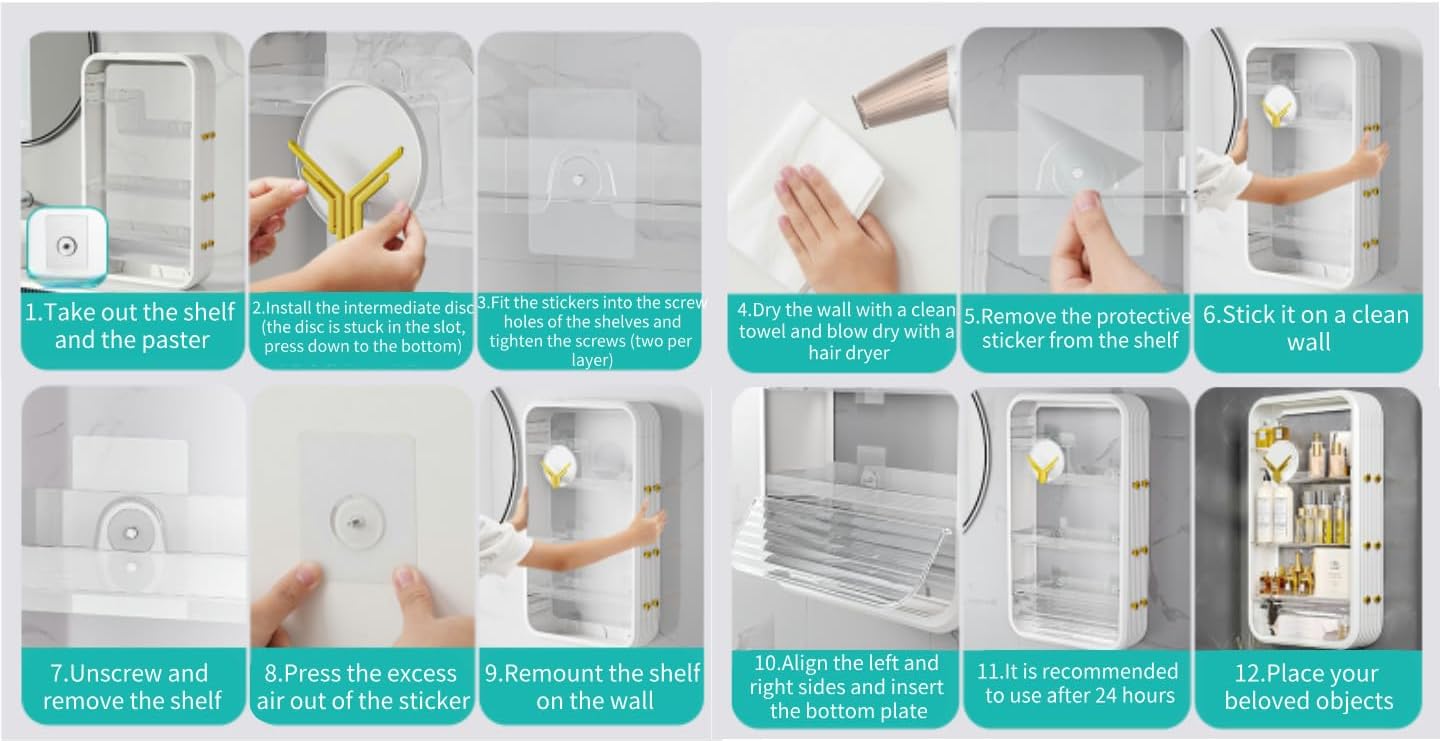 LY WHALE Shower Caddy Shelf Organizer Rack, Self Adhesive Bathroom Storage Organizer, Large Capacity With Hook, 3-Tier Home Organization and Storage, Adopt To Kitchen Storage (L,White)