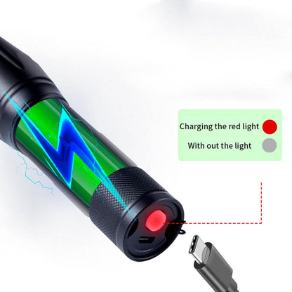YZYOE Two-in-one Flashlight with White Light and Green Light，Green Flashlight Rechargeable， Outdoors Zoom Green Tactical Flashlight ，2 Modes.