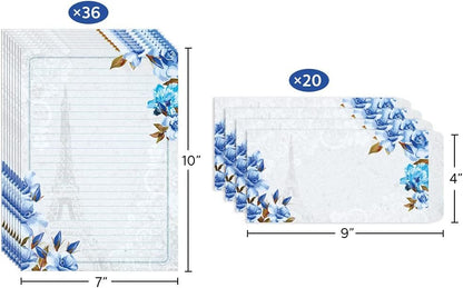 Paper Master Stationary Paper and Envelopes Set - Floral Writing Letter Stationary Set with Lined Paper - 36 Stationary Paper + 20 Envelopes, 7 x 10 Inch of Each Flora Stationery