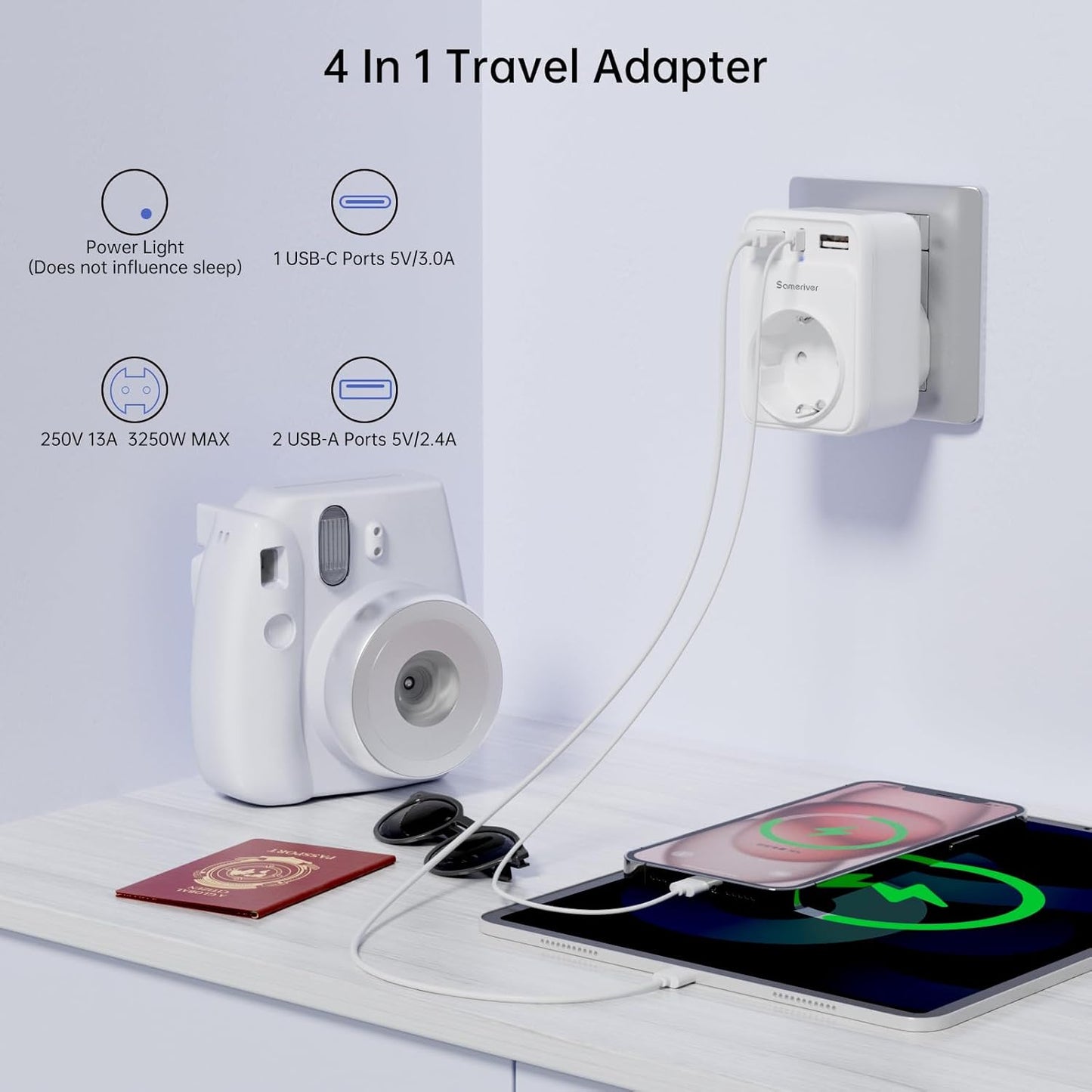 Travel Adapter Australia Travel Adapter with 2 USB 1USB C (3A) Type I Sockets for New Zealand, Australia, China, Argentina