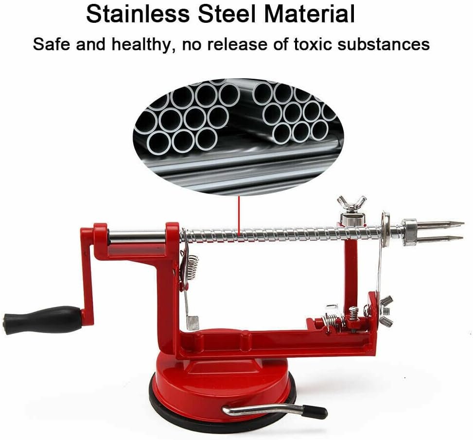 LEDLabs Kitchen Tool Apple Peeler Slinky Machine Fruit Cutter Slicer Corer 3 in 1 Red Professional Fruit & Vegetable Peeler for Apples, Pears, Potatoes