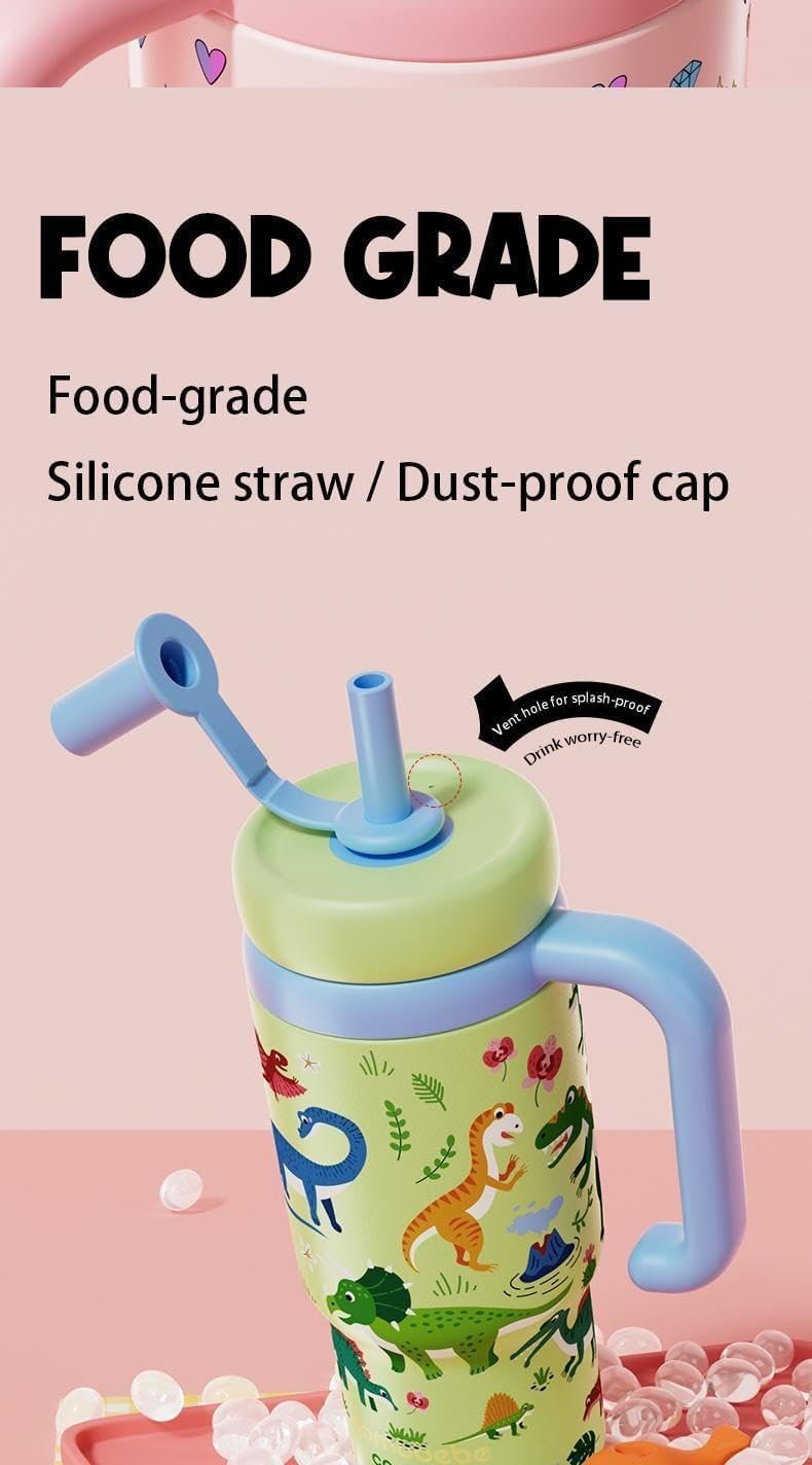 Whale Fountain Tumbler, Comobebe 24oz Stainless Steel Whale Fountain Tumbler with Handle, Drinking Cup with Whale Squirt, Spill-Proof, Leak-Proof Screw-On Lid (Sticker type-peach)