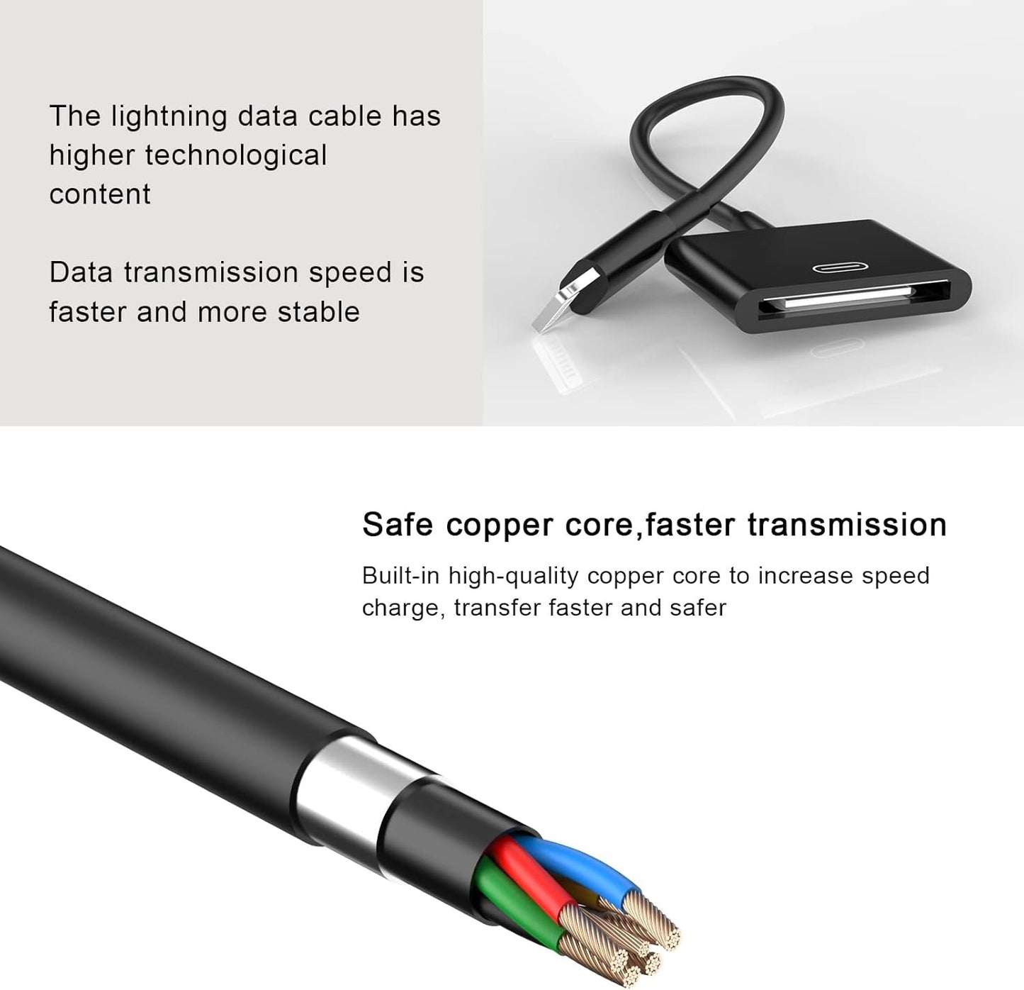 Lightning to 30 Pin Adapter for iPhone, [Apple MFi Certified] 8-Pin to 30-Pin Female Charging and Data Transfer Converter Compatible with iPhone 14 13 12 11 Xs X 8 7 6 iPad iPod-No Audio (Black)