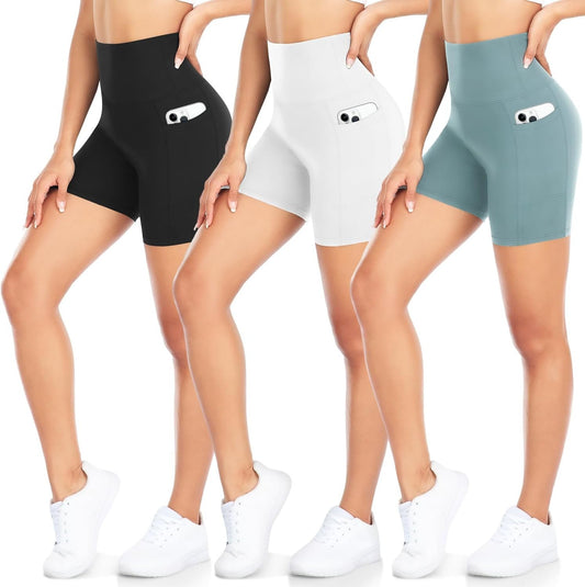 DHSO 3 Pack Biker Shorts for Women-5" High Waist Soft Summer Womens Shorts Spandex Workout Shorts for Running Athletics