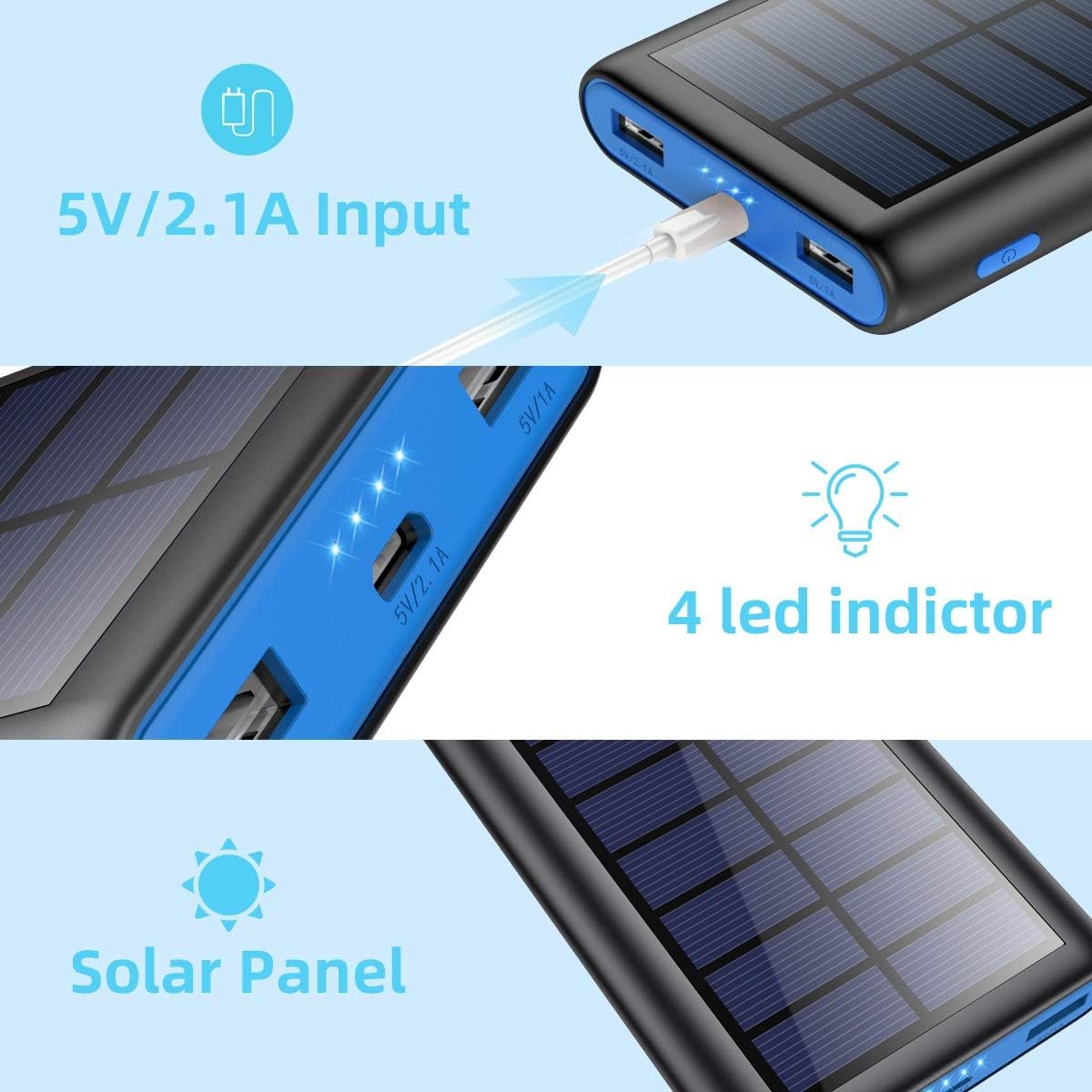 Solar Charger Power Bank 26800mah, 2 USB Output Fast Phone Portable Charger Power Bank Solar Battery Bank Pack External Backup Pack Cell Phone for iPhone, Samsung Galaxy Android, iPad Tablet