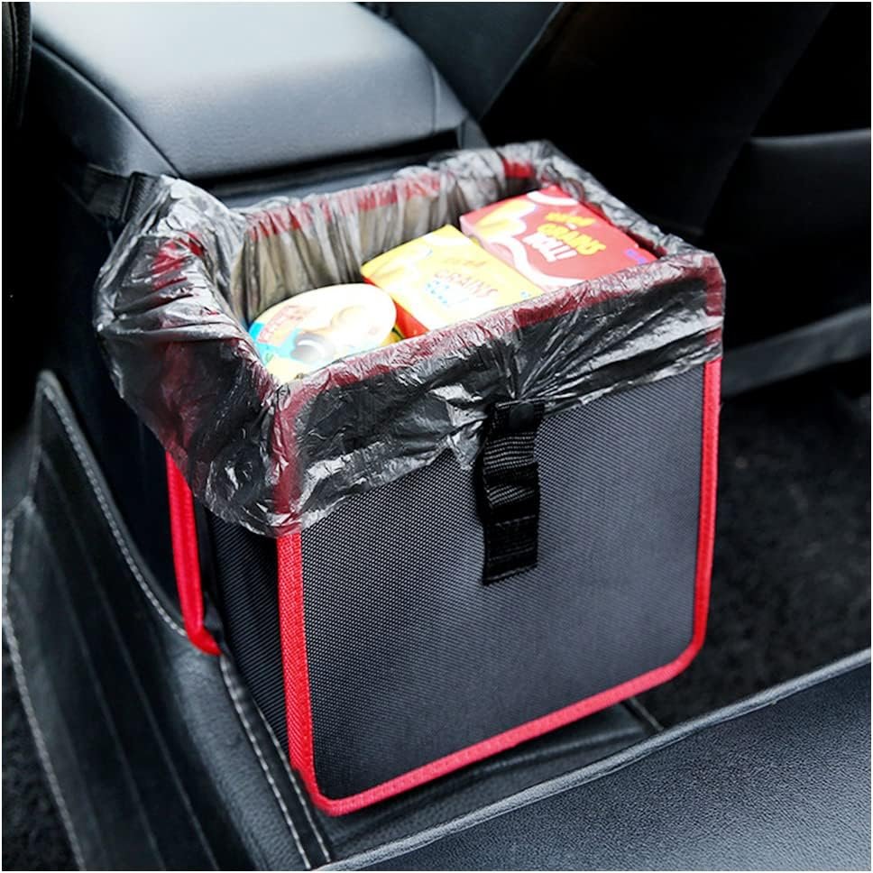 Car Trash Can,Hanging Waterproof Oxford Fabric Car Trash Bin with 7L Large Capacity,Multipurpose Car Accessories Car Organizer Car Garbage Bag for Keeping Interior Tidy (Black+Red)
