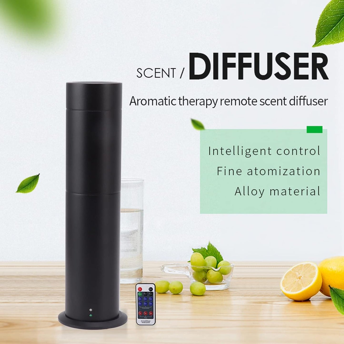 Essential Oil Diffuser, 120ml Smart Remote Control Scent Air Machine Adjustable Time and Fragrance Cylindrical Aromatherapy Diffuser with 200m3 Cover Range for Home Hotel (Black)