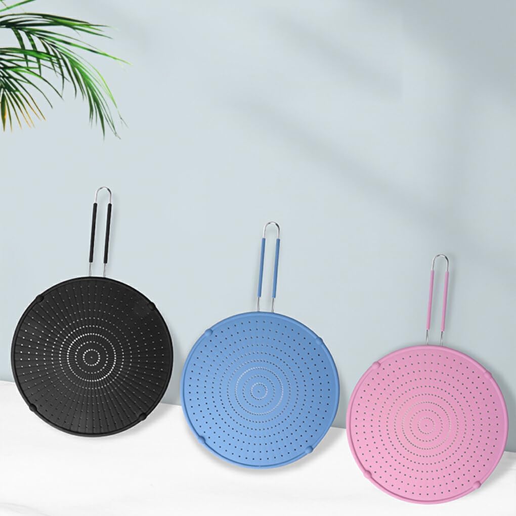 IOIUSKKU Effortless Cleaning with Food Grade Silicone Oil Baffle Splatter Screen for Frying Pan Stainless Steel Kitchen Gadgets, Pink