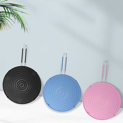 IOIUSKKU Effortless Cleaning with Food Grade Silicone Oil Baffle Splatter Screen for Frying Pan Stainless Steel Kitchen Gadgets, Pink