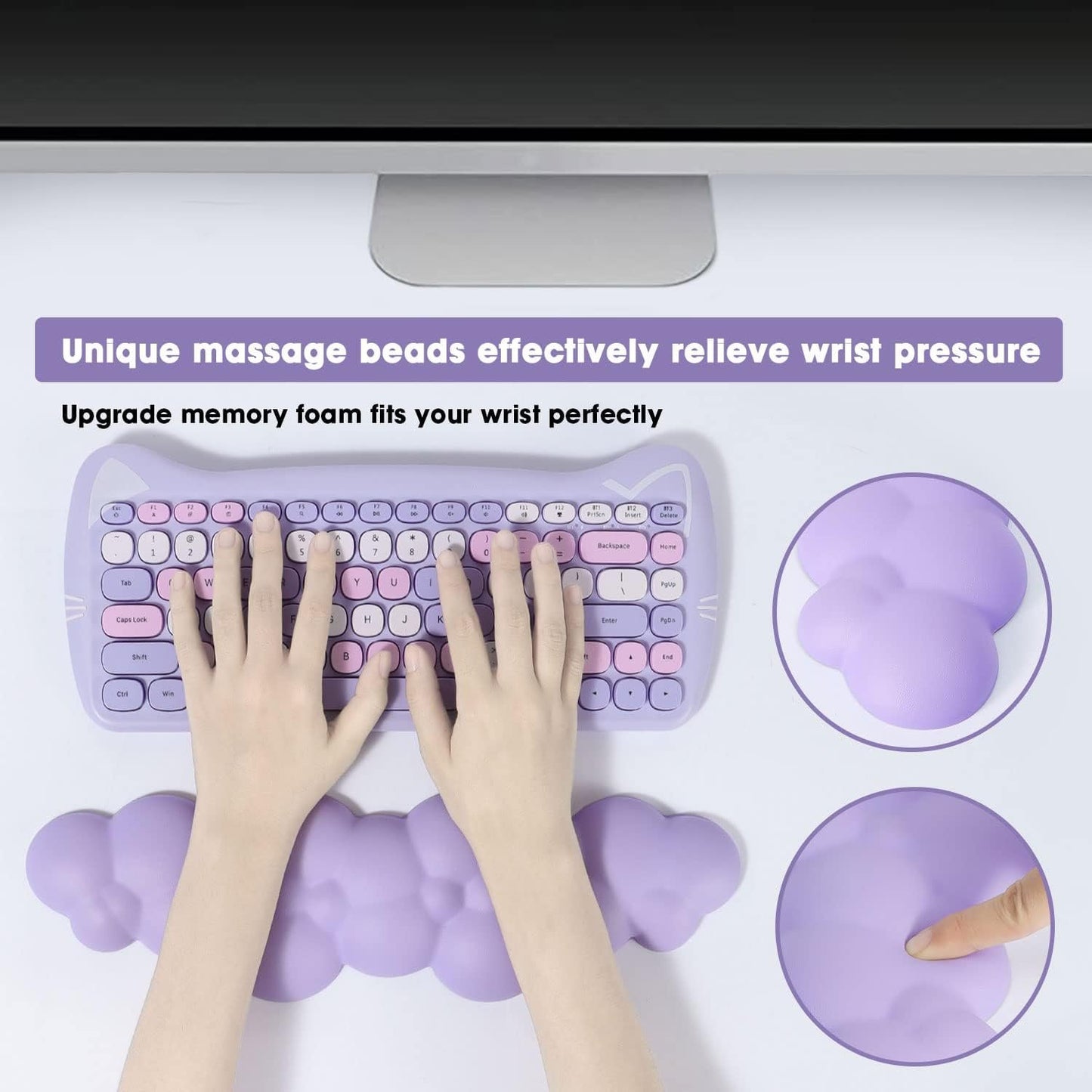 Gaming Keyboard Wrist Rest Pad,Memory Foam Keyboard Palm Rest, Ergonomic Hand Rest,Wrist Rest for Computer Keyboard,Laptop,Mac,Lightweight for Easy Typing Pain Relief-Purple