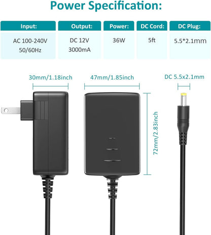 Basicvolt 12V 3A AC/DC Adapter Universal Power Supply with 10 DC Plugs, Regulated 12Volts 3000mA Power Adapter for LED Strip Light, CCTV Camera, BT Speaker, Router, DC12V Transformer