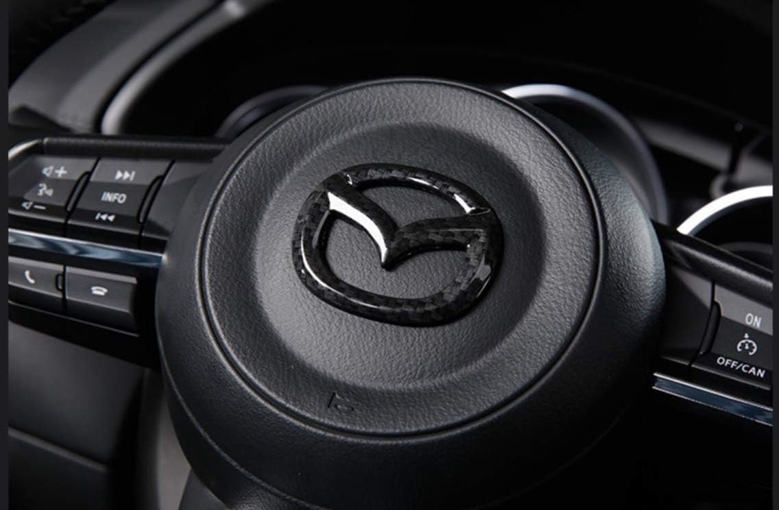 MAXDOOL Red Steering Wheel Cover Sticker Sequins Frame Trim for Mazda 3, 6, CX-5, CX-9 Interior Accessories (Carbon Fiber)