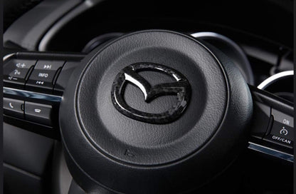 MAXDOOL Red Steering Wheel Cover Sticker Sequins Frame Trim for Mazda 3, 6, CX-5, CX-9 Interior Accessories (Carbon Fiber)