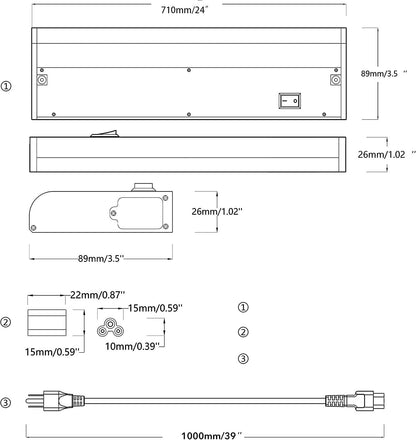 LED Under Cabinet Lighting Hardwired, Smart Adjustable White and RGB Dimmable Lights for Under Cabinets in Kitchen, Compatible with Alexa Google, App Control and Remote Included 2-Pack (2-Bar 24 Inch)