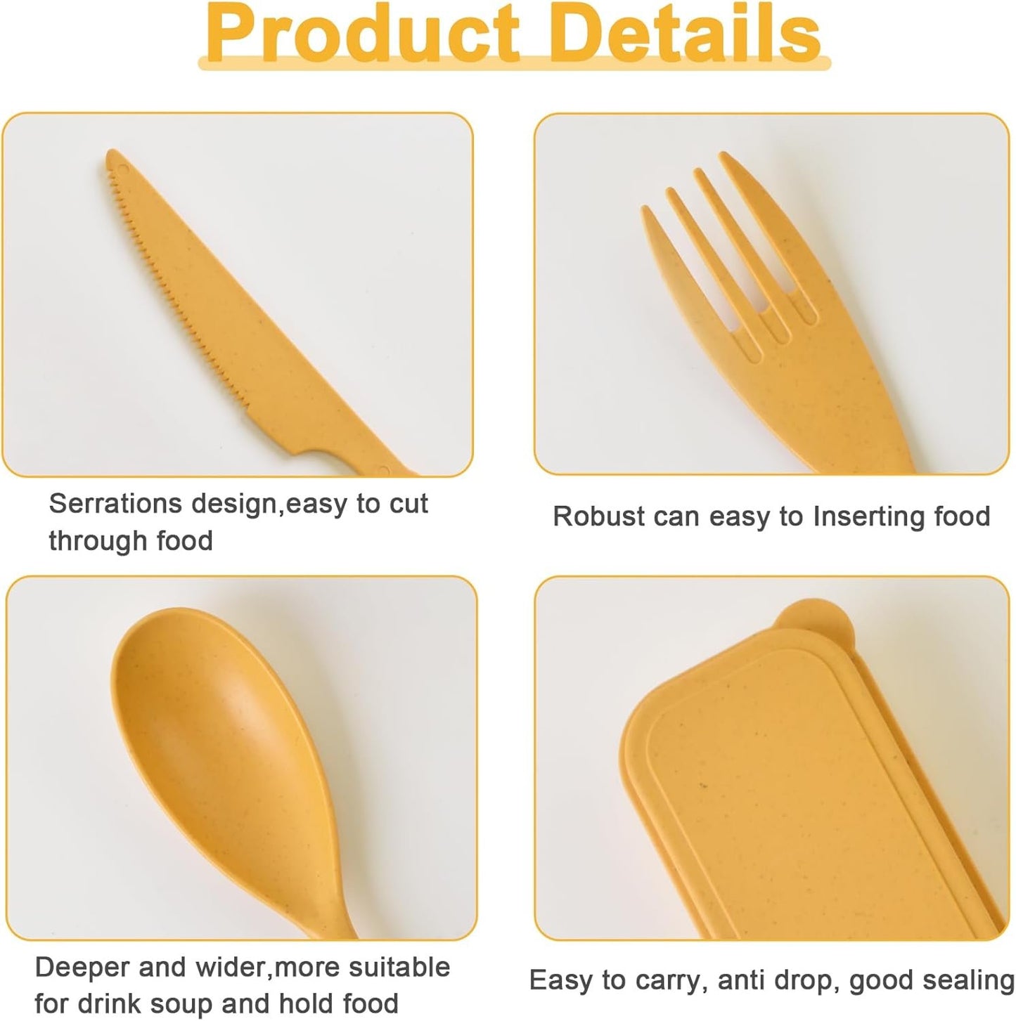 Large Travel Cutlery Set with Case, Portable Camping Utensils Reusable Plastic Knife Spoon and Fork Set, 3 Sets Travel Utensil Set for Lunch Box, Work, Picnic (Orange, Yellow, Dark Green)