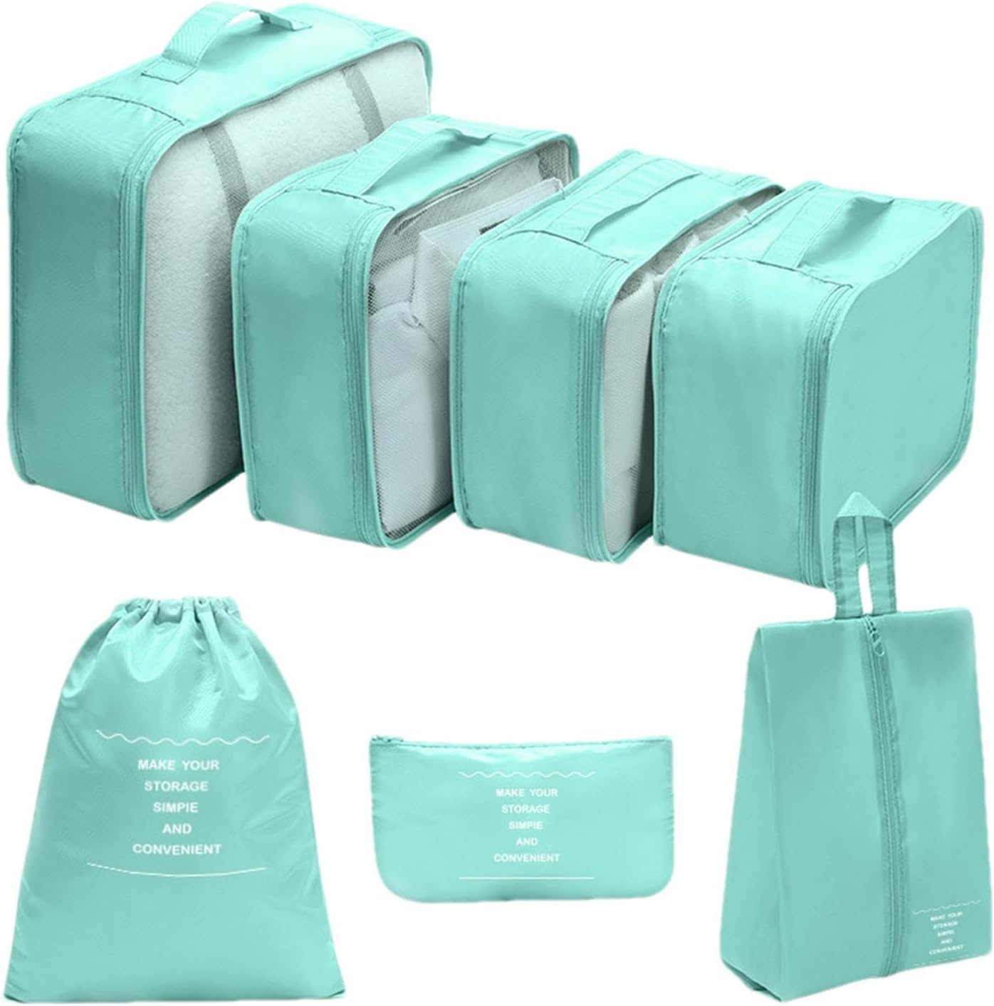 Travel Storage Bag, Suitcase Packing, 7 Cubes, Lightweight Luggage Organizer, Water-Resistant Efficient Space Saving Accessories 330g for Vacation, Business Trips