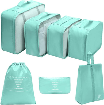 Travel Storage Bag, Suitcase Packing, 7 Cubes, Lightweight Luggage Organizer, Water-Resistant Efficient Space Saving Accessories 330g for Vacation, Business Trips