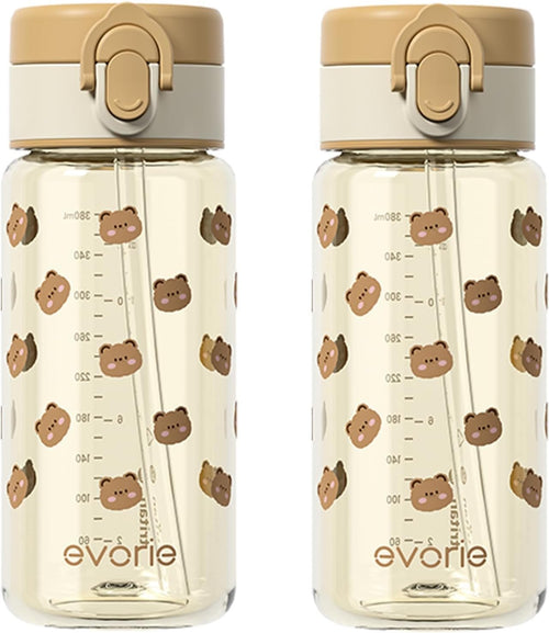 Evorie Tritan Kids Water Bottle for School with Strawï¼Œ13oz BPA Free Drinking Cup ï¼ŒLightweight Leak Proof ï¼ˆ2 packï¼‰