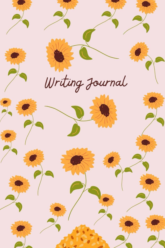 Raining Sunflowers Pastel Pink Writing Journal, 120 pages, 6” x 9” inches, glossy cover