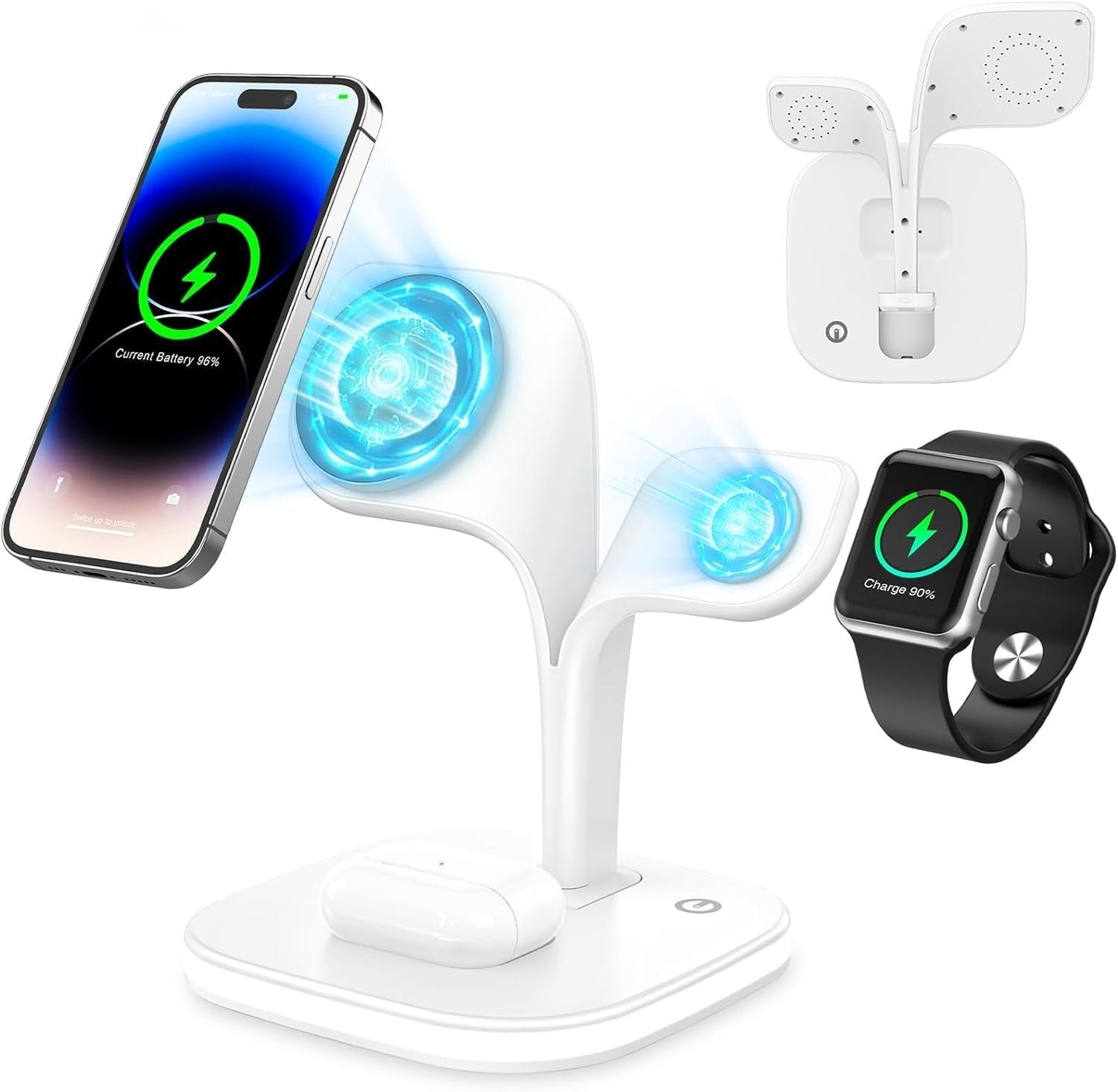Magnetic Charging Station,3 in 1 Faster Mag-Safe Wireless Charger Stand for iPhone 14,13,12 Pro/Max/Mini/Plus, Apple Watch 8/7/6/SE/5/4/3/2 and Airpods 3/2/Pro/Pro 2 with LED and Adapter (White)