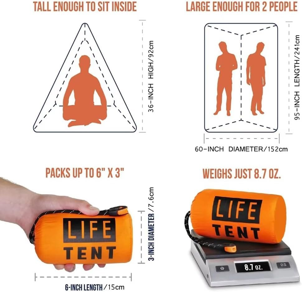Suapouen Outdoor Insulated Emergency Tent 2 Person Waterproof Emergency Life Saving Insulated Includes Life Whistle Ripstop Tent