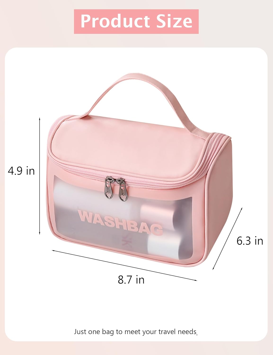 Travel Clear Makeup Bag, Portable Waterproof Cosmetic Organizer Case with Handle for Women, Essential Carry-on Travel Accessories for Toiletries and Brushes (White)