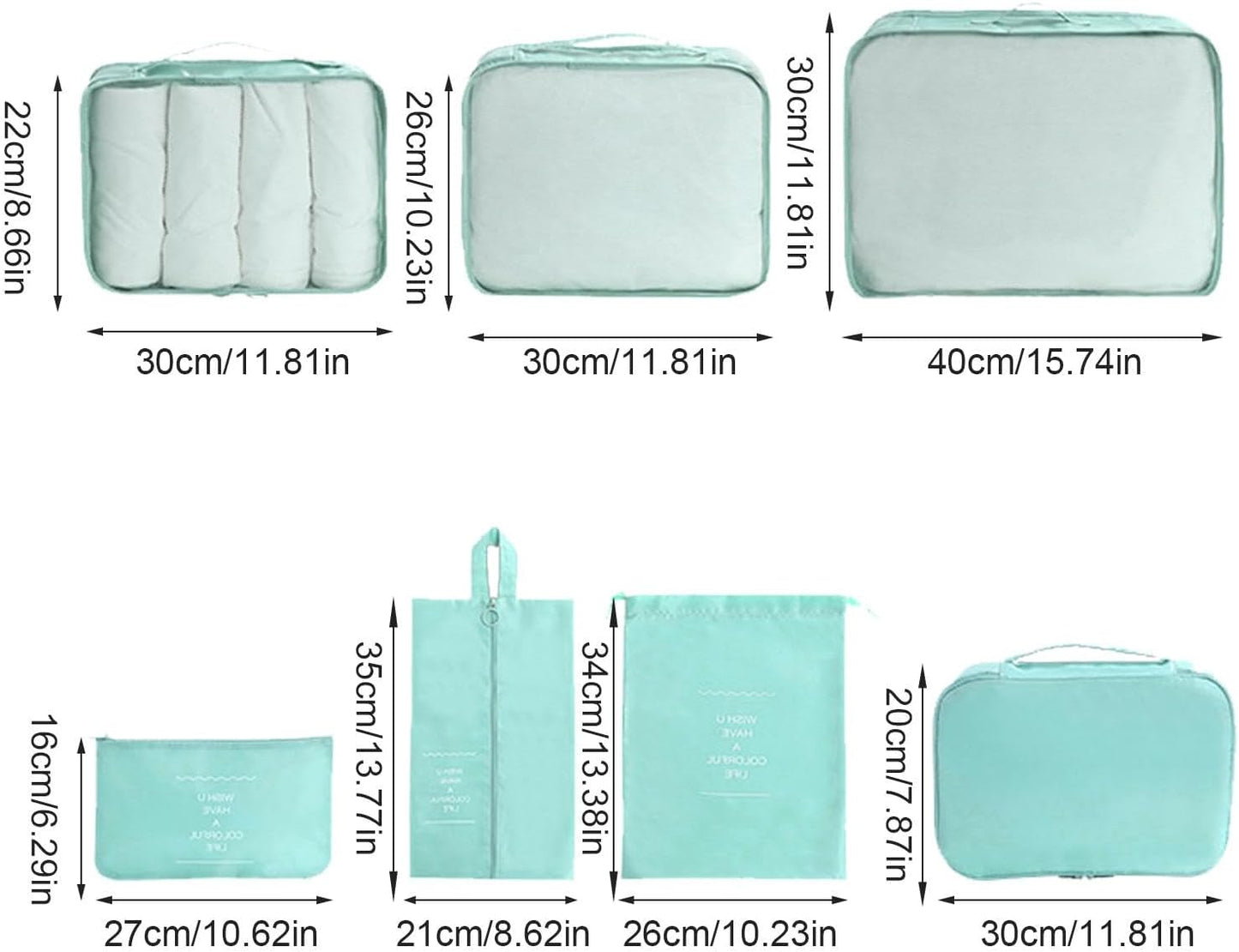 Travel Storage Bag, Suitcase Packing, 7 Cubes, Lightweight Luggage Organizer, Water-Resistant Efficient Space Saving Accessories 330g for Vacation, Business Trips