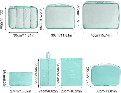 Travel Storage Bag, Suitcase Packing, 7 Cubes, Lightweight Luggage Organizer, Water-Resistant Efficient Space Saving Accessories 330g for Vacation, Business Trips