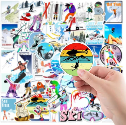 Ski Stickers 50 pcs Outdoor Skiing Sports Snowboard Decals for Laptops Water Bottles Luggage Adventure Camping Travel Hiking Waterproof Vinyl Stickers for Teens Adult