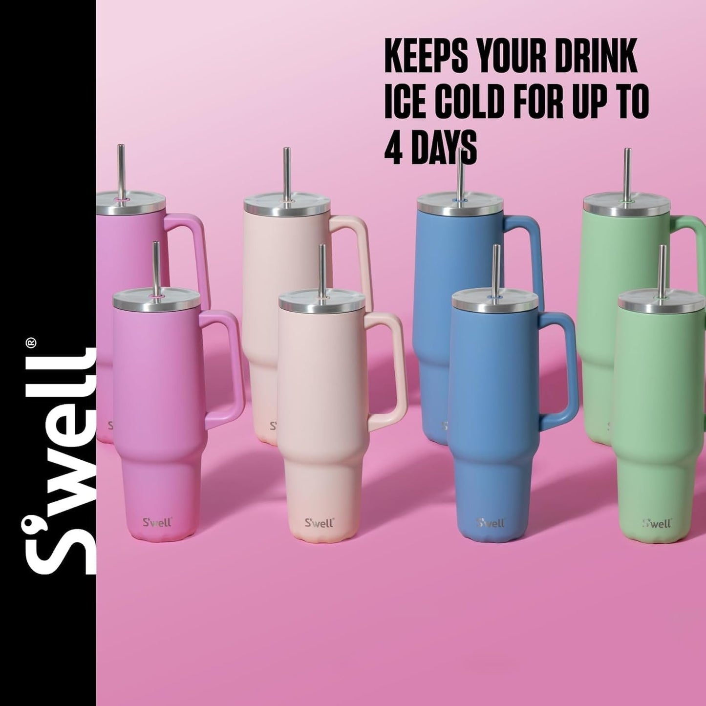 S'well - Tumbler XL, Reusable Drinks Tumbler with Straw, Triple-Layered Stainless Steel Bottle, Keeps Drinks Hot for 10h & Cold for 50h (40 oz, Himalayan Salt)