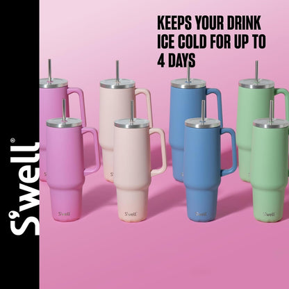 S'well - Tumbler XL, Reusable Drinks Tumbler with Straw, Triple-Layered Stainless Steel Bottle, Keeps Drinks Hot for 10h & Cold for 50h (40 oz, Himalayan Salt)