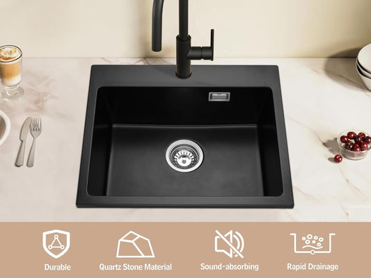ACA International Granite Kitchen Sink Undermount/Drop-in Single Bowl Granite Kitchen Sinkï¼ˆGranite Black 550x450x220mmï¼‰