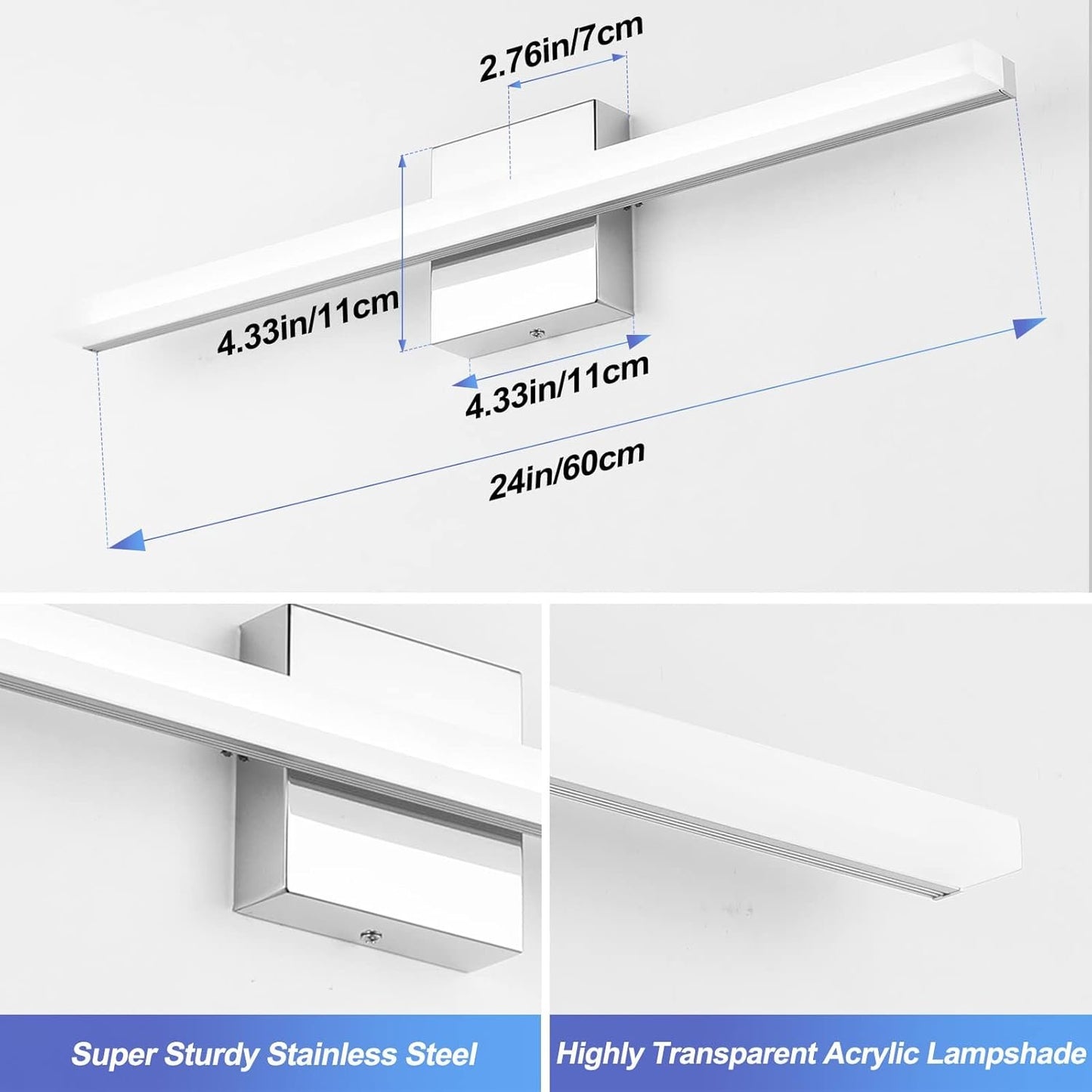 Combuh LED Vanity Lights 24 Inch Bathroom Light Fixtures 14W IP44 Mirror Lighting Indoor Wall Lamp Modern Cool White 6000K for Washroom