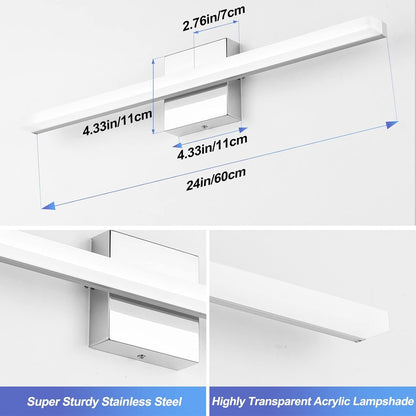 Combuh LED Vanity Lights 24 Inch Bathroom Light Fixtures 14W IP44 Mirror Lighting Indoor Wall Lamp Modern Cool White 6000K for Washroom