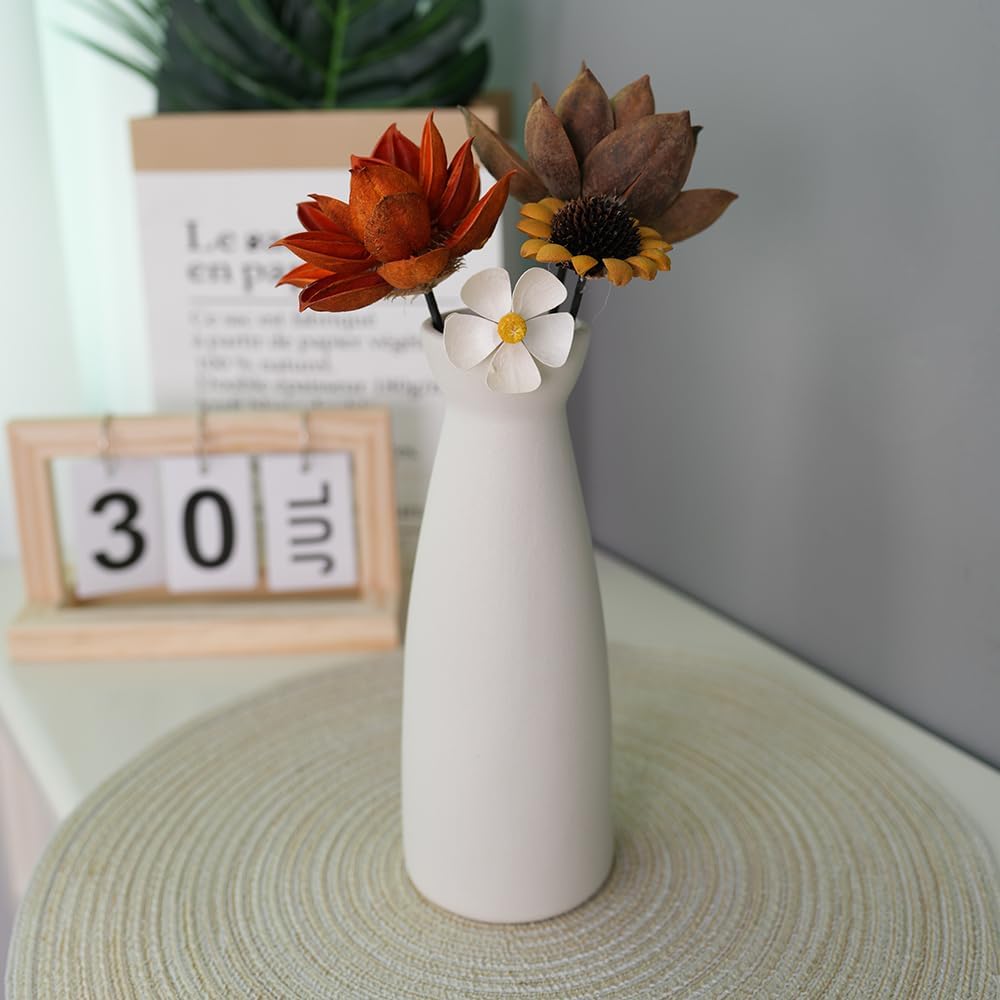 TINCTOTNIC Distressed Ceramic Vase Set of 3, Modern Bohemian Farmhouse Home Decor, Pampas Grass Dried Flowers Vases for Living Room, Dining Room, Bedroom, Kitchen, Bathroom, Office, Entryway (White)